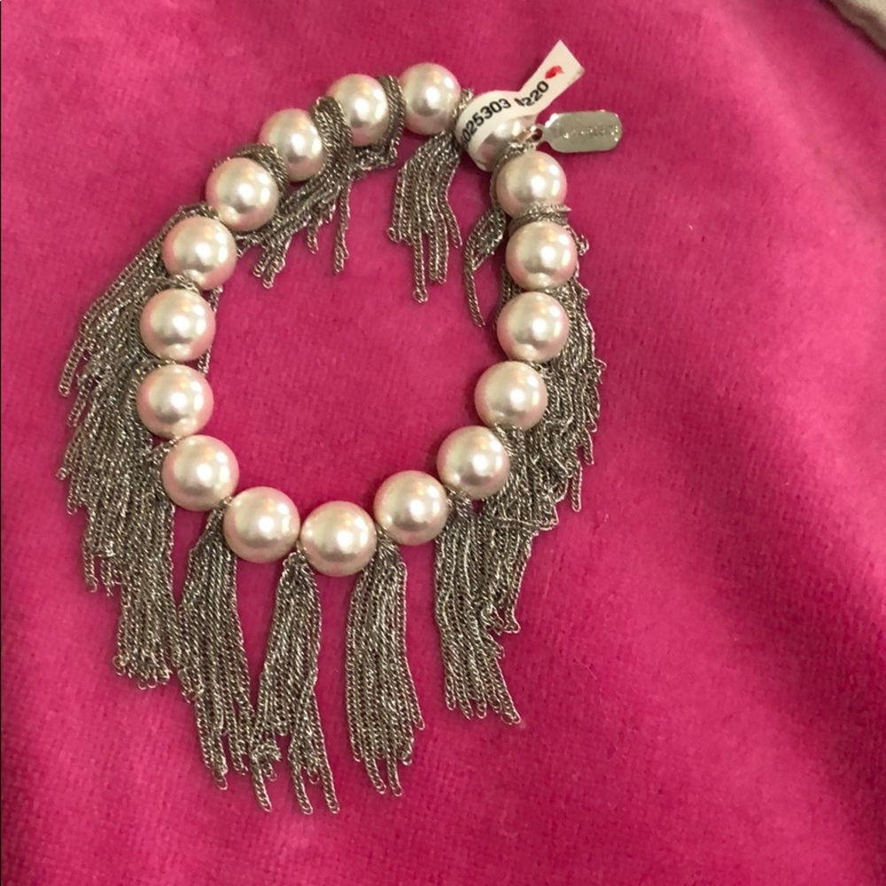 Lisa Freede Gold Faux Pearl Fringe Bracelet NWT